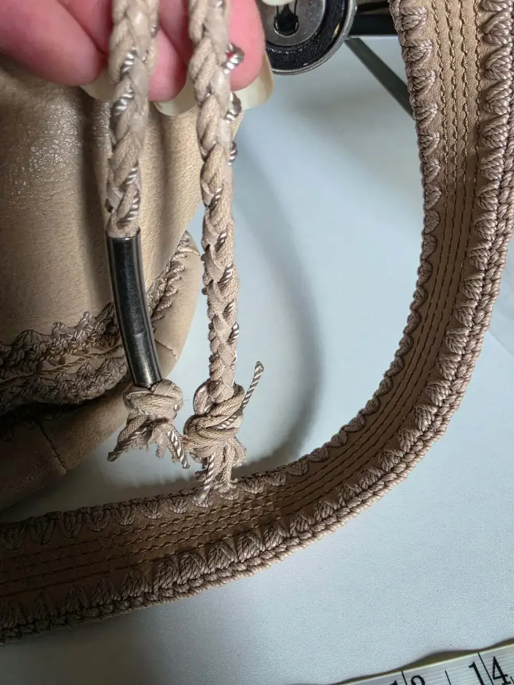 The Sak Leather Women's Crochet Trim Medium Hobo Beige Bag